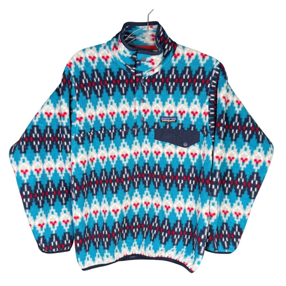 PATAGONIA SYNCHILLA XXS Blue/Nordic Pattern Gorpcore Unisex Snap Button Pullover